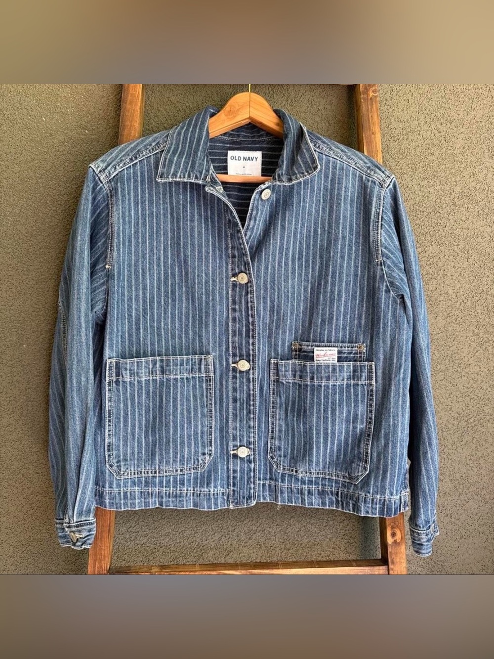 Old Navy Blue Pinstripe Workwear Denim Jacket - Picture 2 of 8